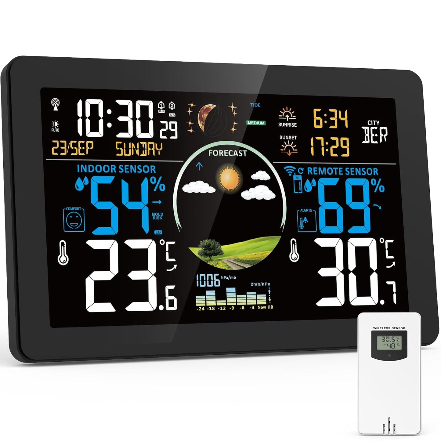 Wetterstation mit Aussensensor & Funkuhr, Schwarz