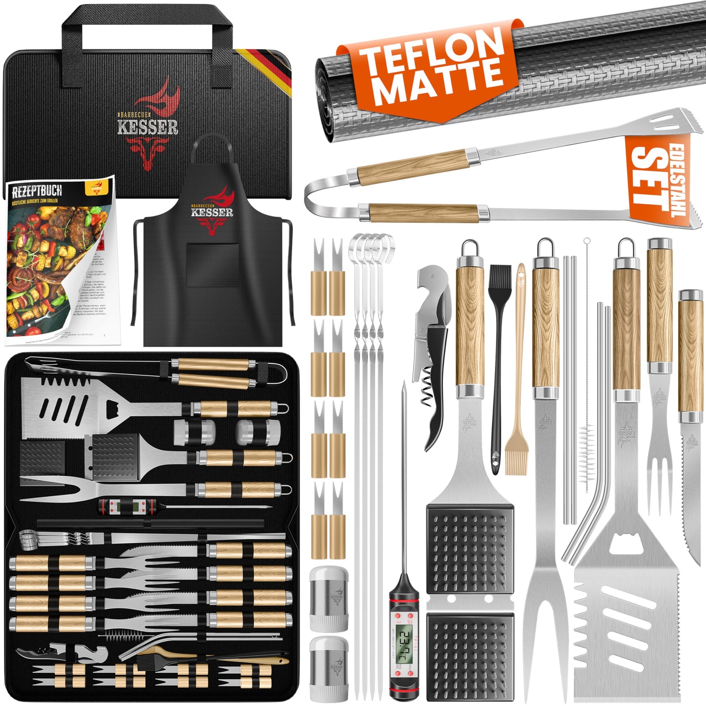 37-teiliges Grillbesteck Set, Beige