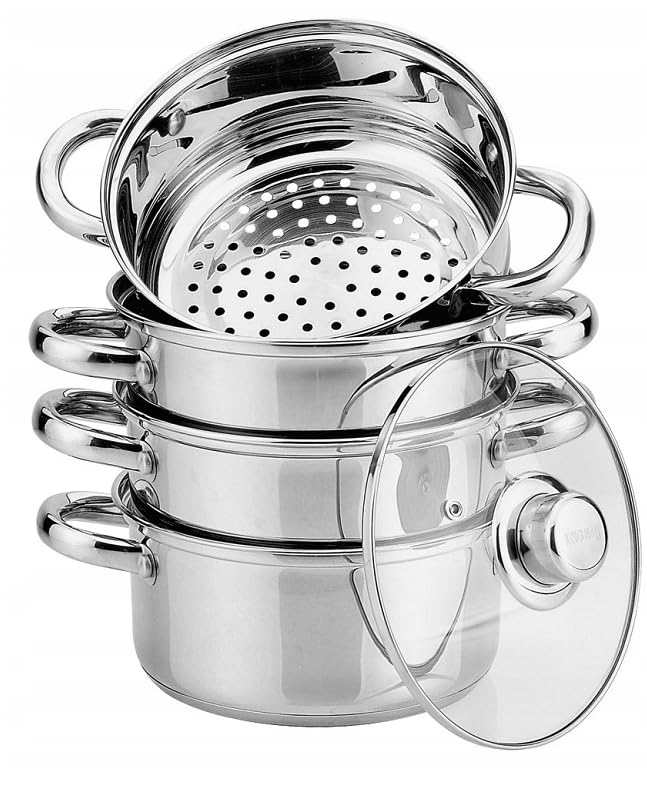 Dampfgartopf-Set mit 3 Einsätzen & 1 Glasdeckel, 24 cm