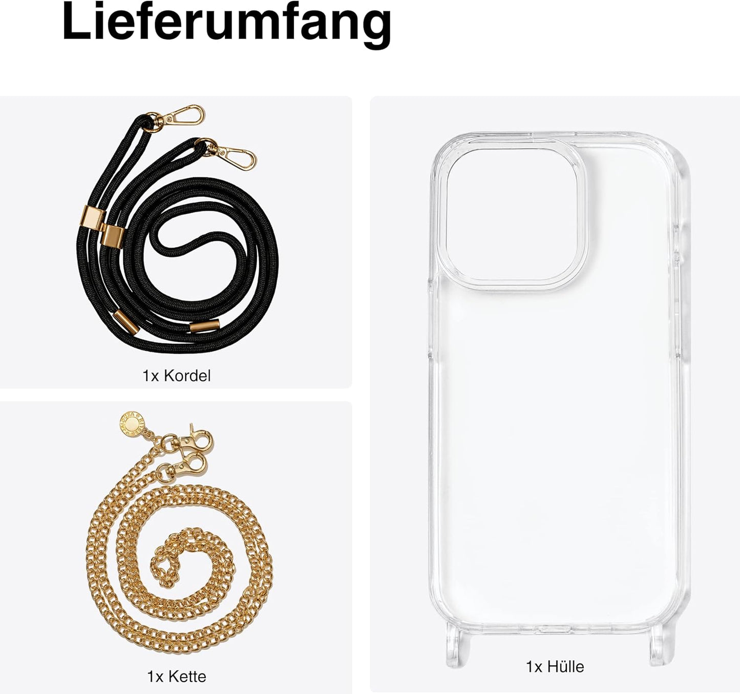 Handykette & Hülle für iPhone 13, iPhone 13|Kette Amber in Goldfarben + Kordel
