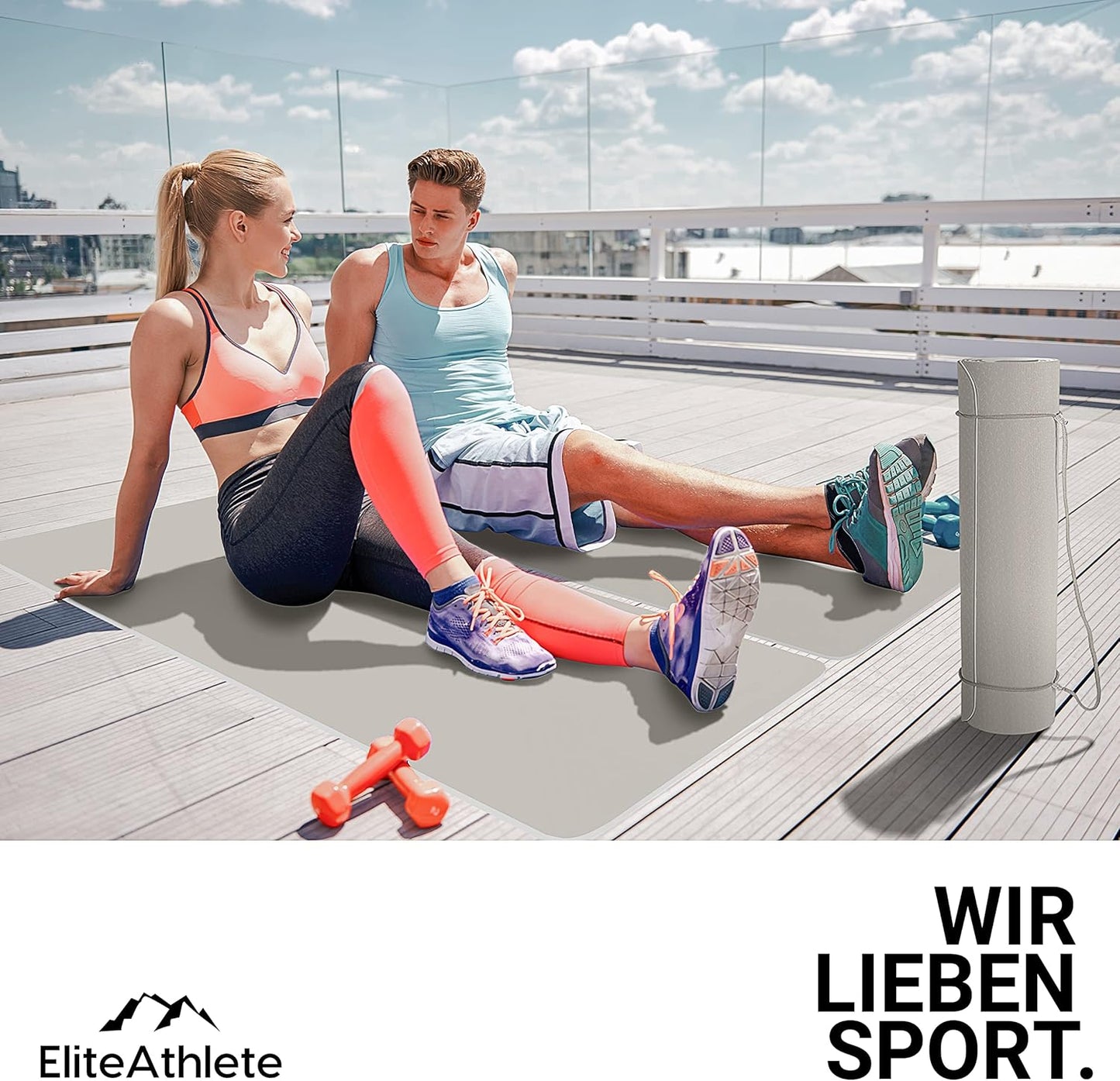 Gepolsterte Yogamatte mit Transportgurt, Light Cappuccino - Ivory Cream
