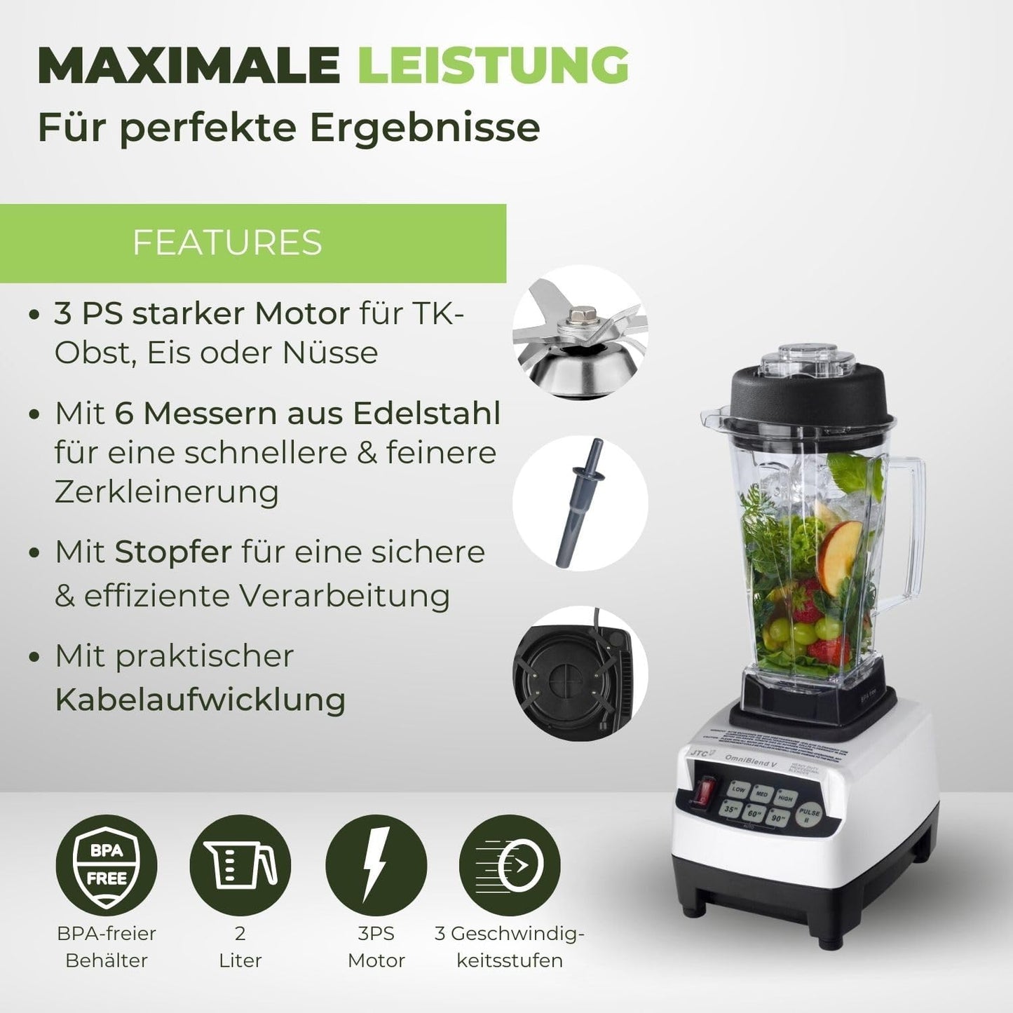 Smoothie Maker, 2L BPA-FREI Weiss