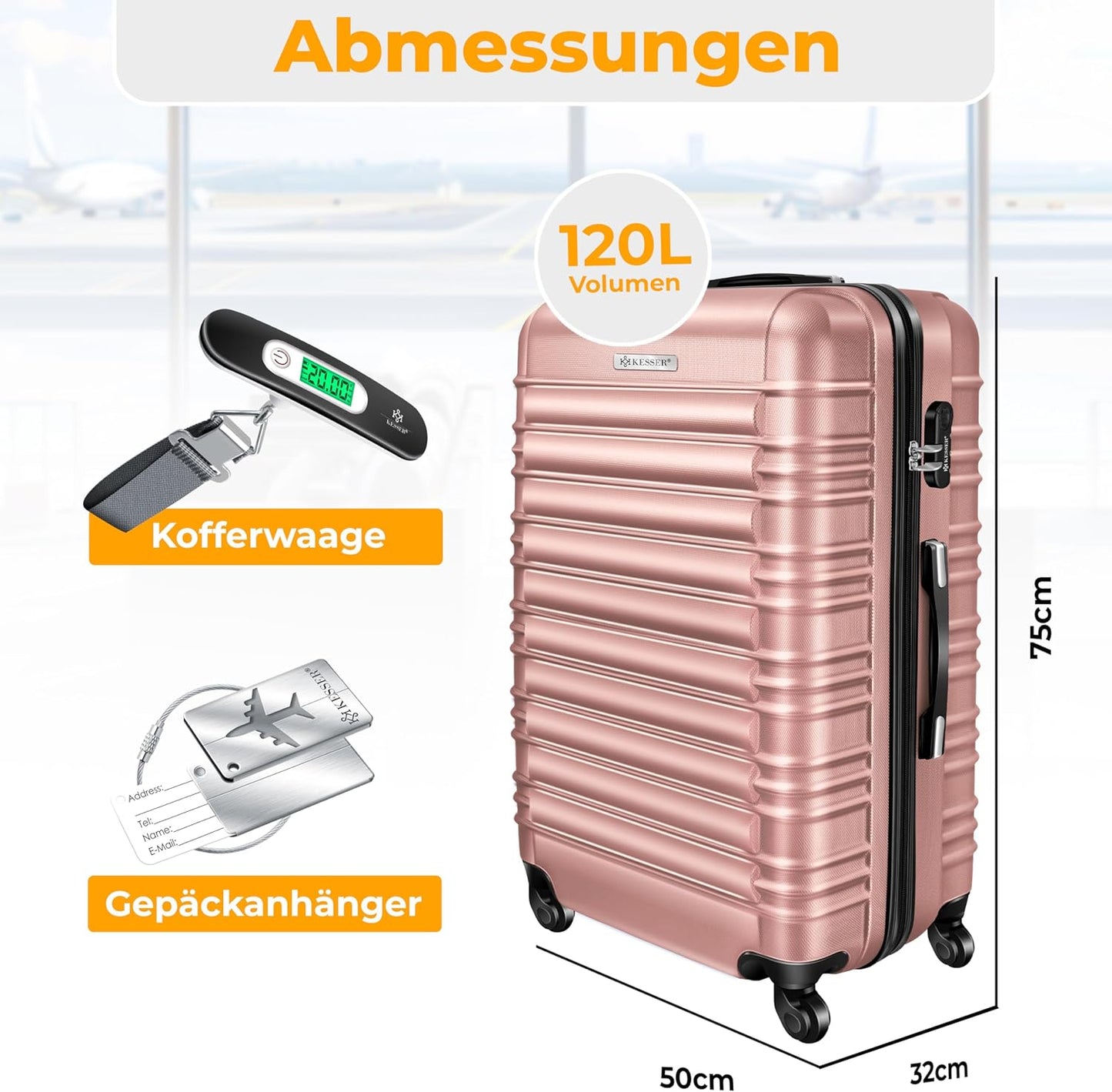 Reisekoffer mit Zahlenschloss (120L), 75cm – 120L Himbeerrosa
