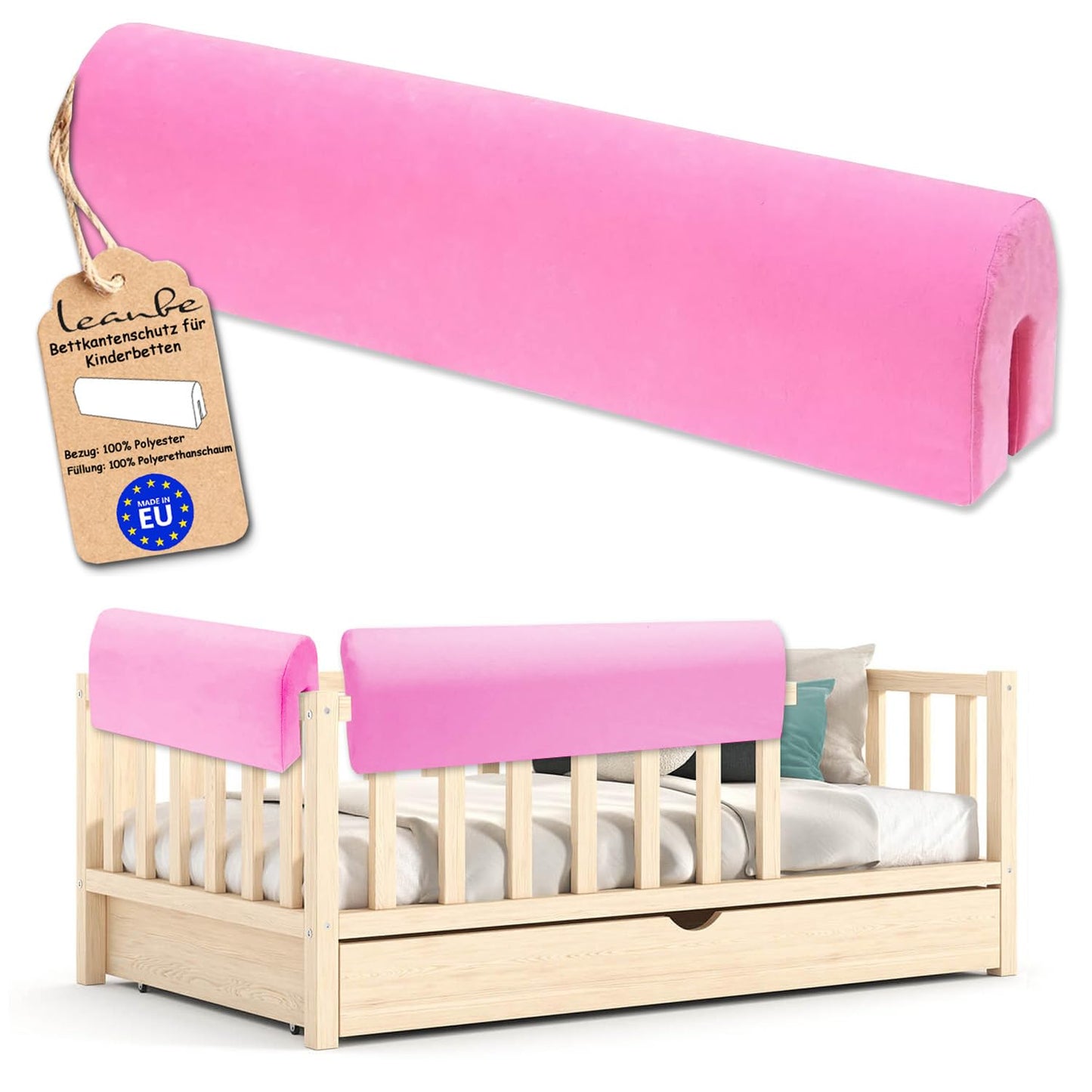 Bettkantenschutz für Kinderbetten, Rosa Mikrofaser 50cm