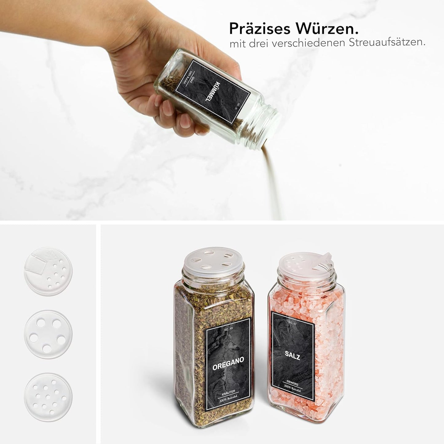 24-teiliges Gewürzgläser-Set mit Etiketten, Midnight Marble