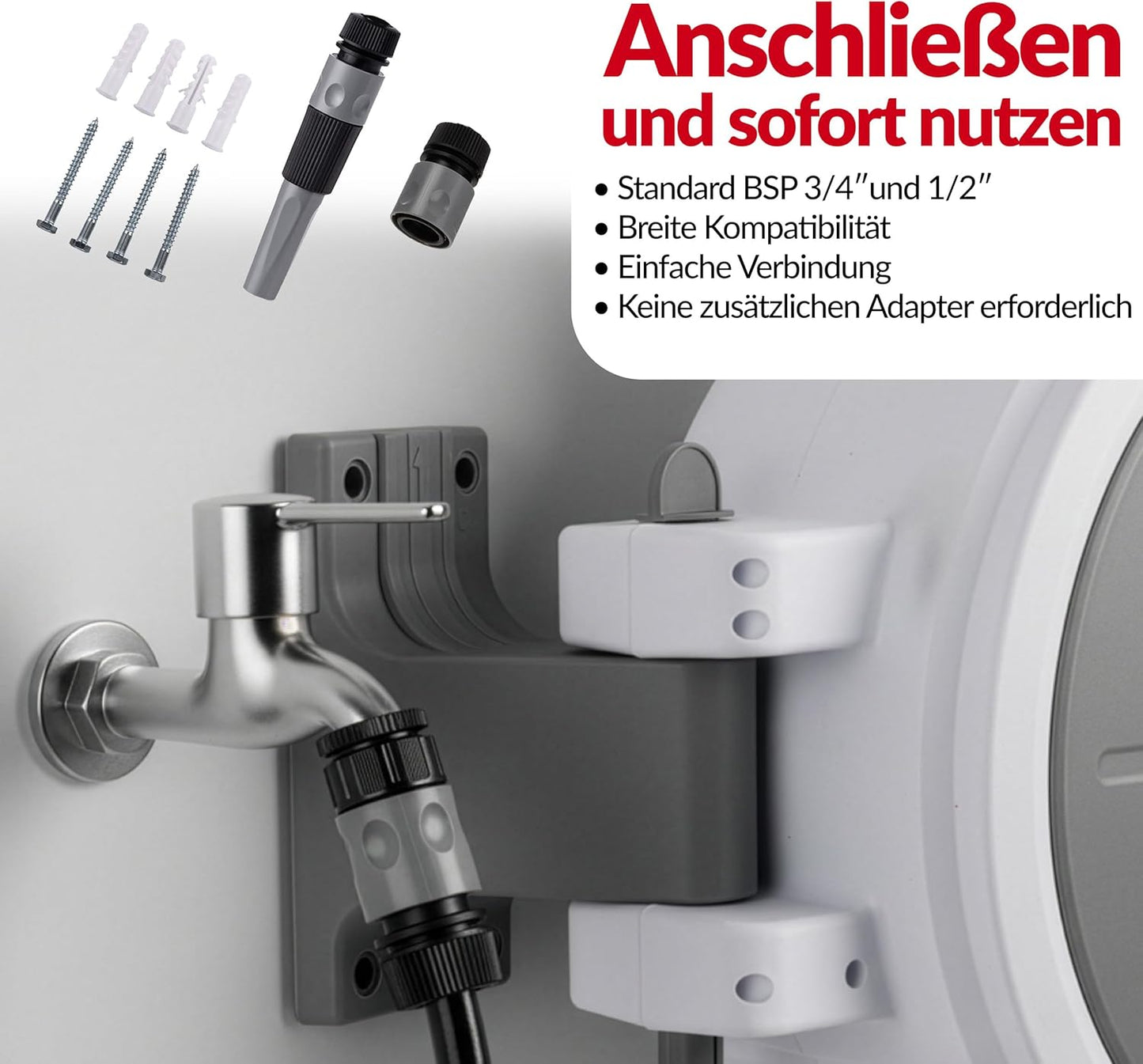 Wand-Schlauchbox mit automatischem Aufroller, Weiss 20 m