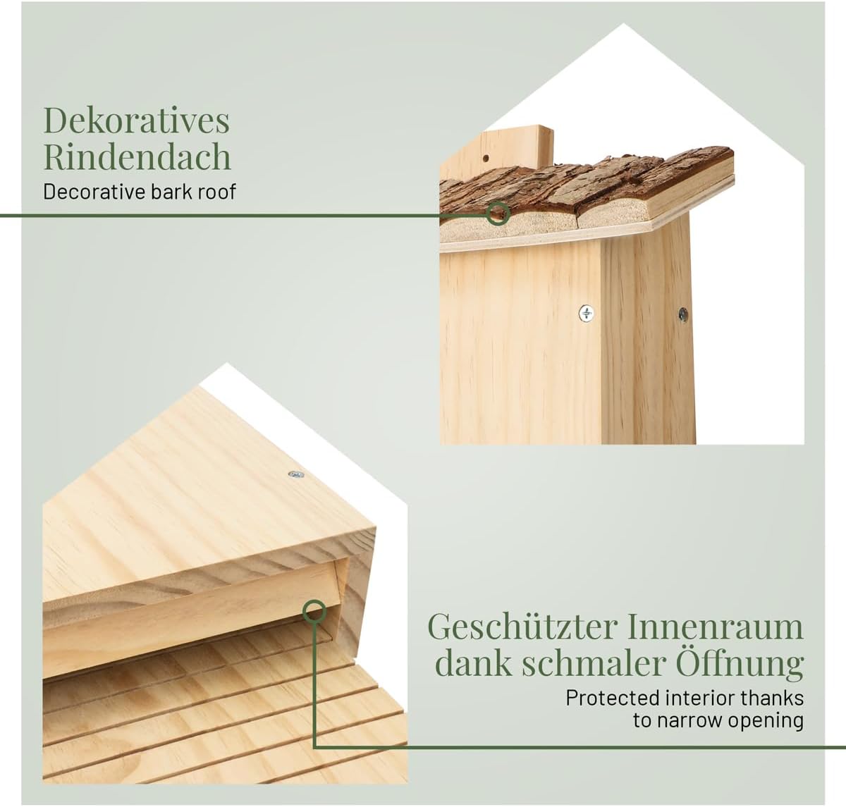 Wetterfester Fledermauskasten, Fledermauskasten mit Rindendach
