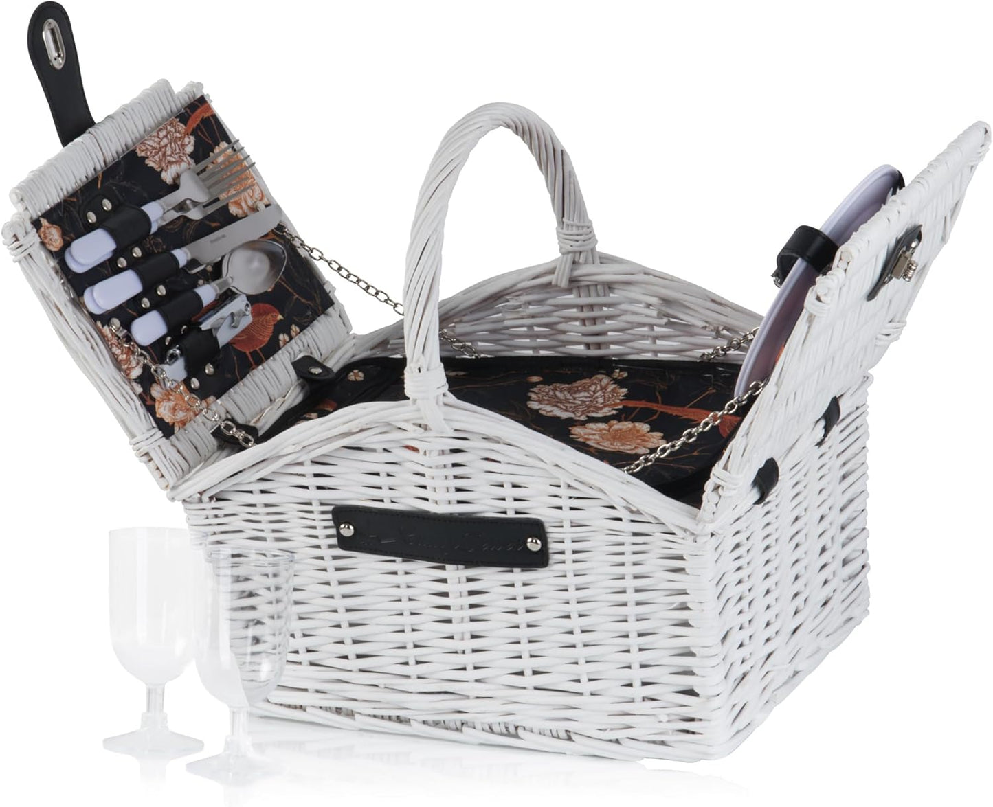 Picknickkorb für 2 Personen mit 12-teiligem Geschirr-Set, Weiss