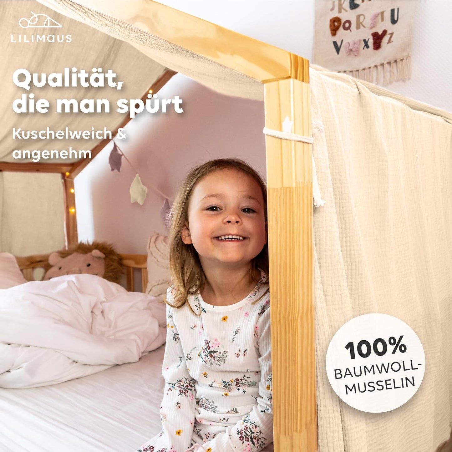 Stoffhimmel für Hausbett, Creme 135 x 320cm