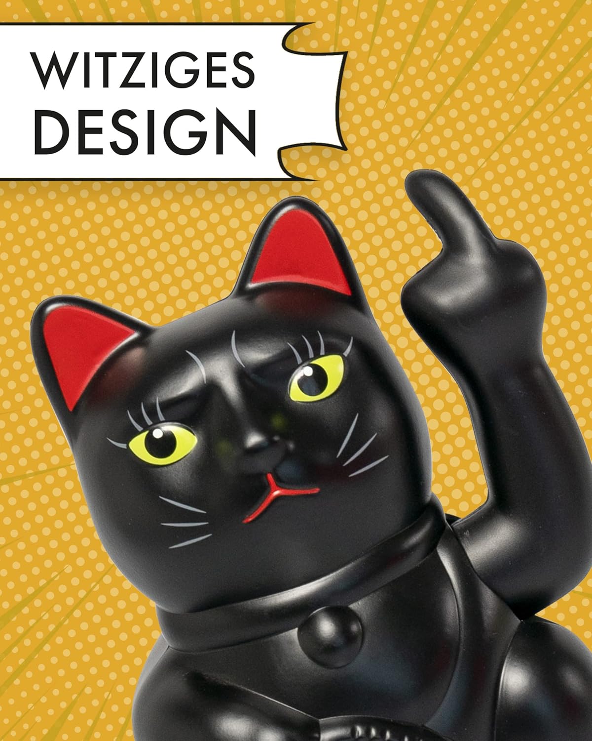 Winkekatze mit Mittelfinger, Rosa, Schwarz