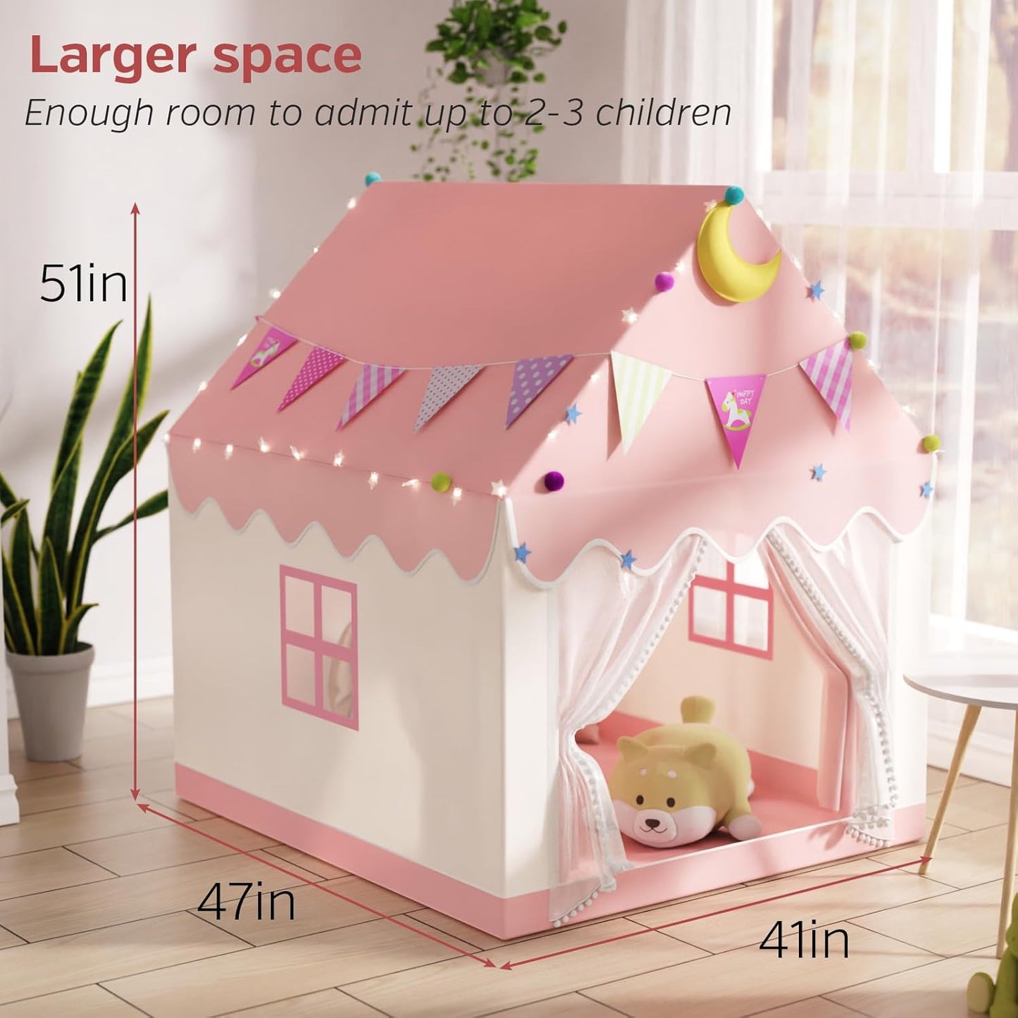 Spielzelt Kinder Indoor mit LED-Lichtern, Rosa