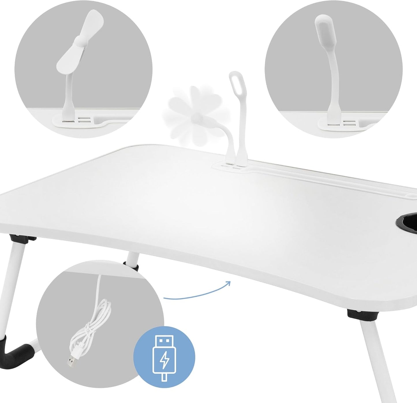 Klappbarer Laptoptisch mit USB-Ladeanschlüssen, Weiss