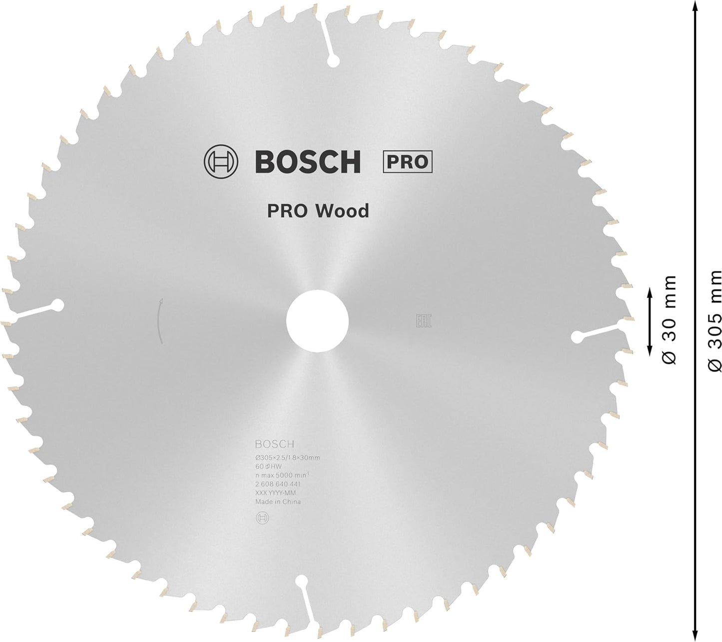 Kreissägeblatt Holz, 60 Zähne 305 x 2.5/1.8 x 30 mm