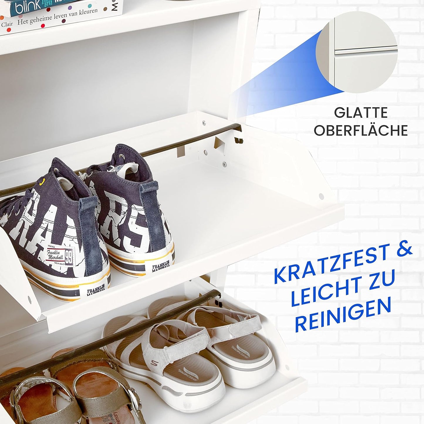 Schuhkipper mit magnetischer Abdeckung, 3 Klappen Weiß