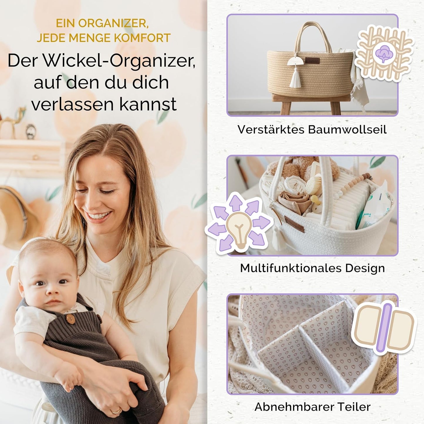 Wickel Organizer für Wickelutensilien, Creme