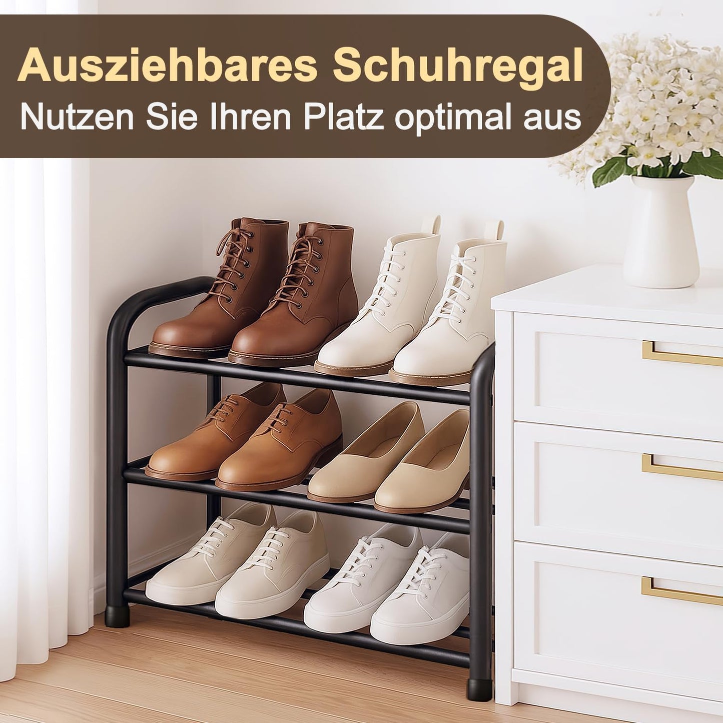 Ausziehbares Schuhregal mit 3 Ebenen, 3 Ebenen
