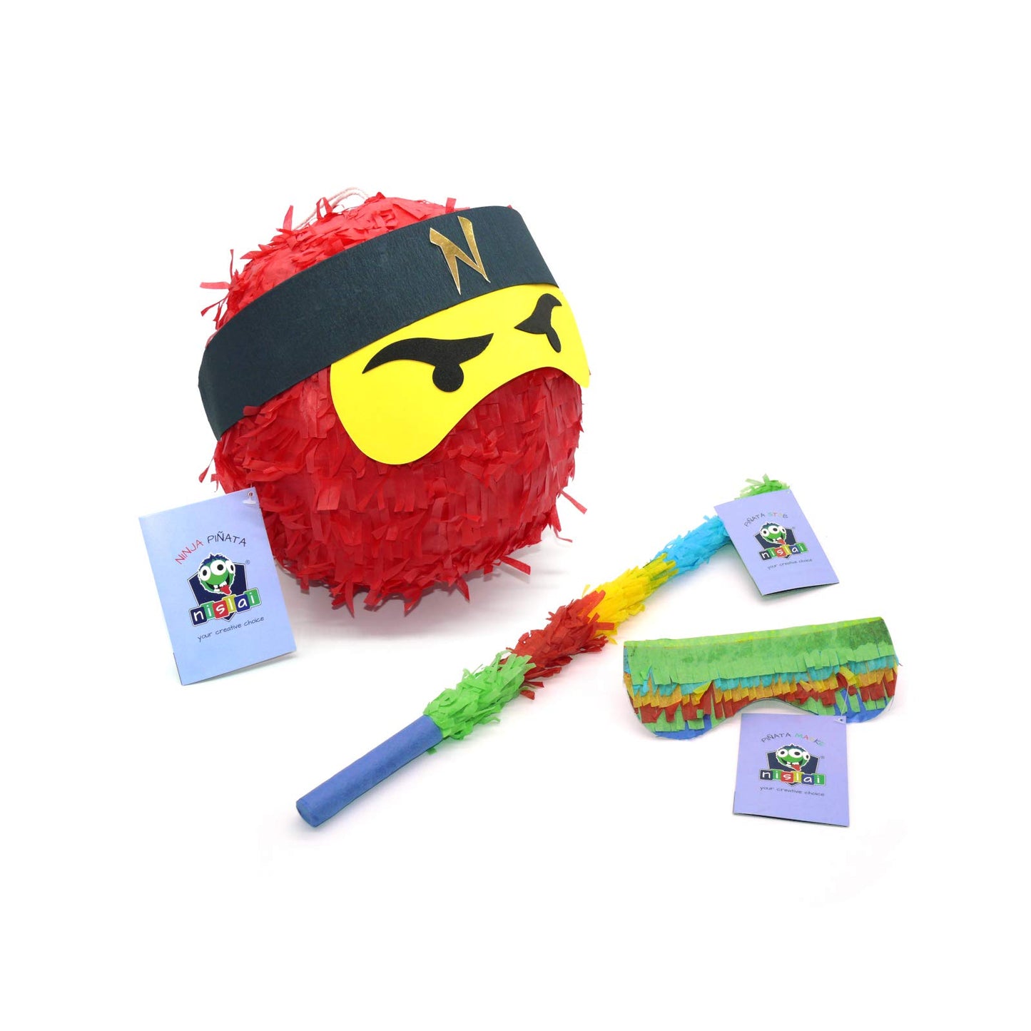 Ninja-Piñata-Set mit Stock und Maske, Rot/Ausflug, Einfarbig (Getaway Solids)