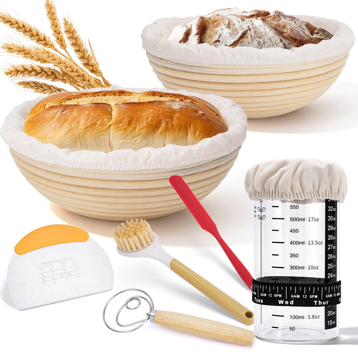 Gärkörbchen-Set für Sauerteig, 2 Stück, Rattan-gärkörbchen