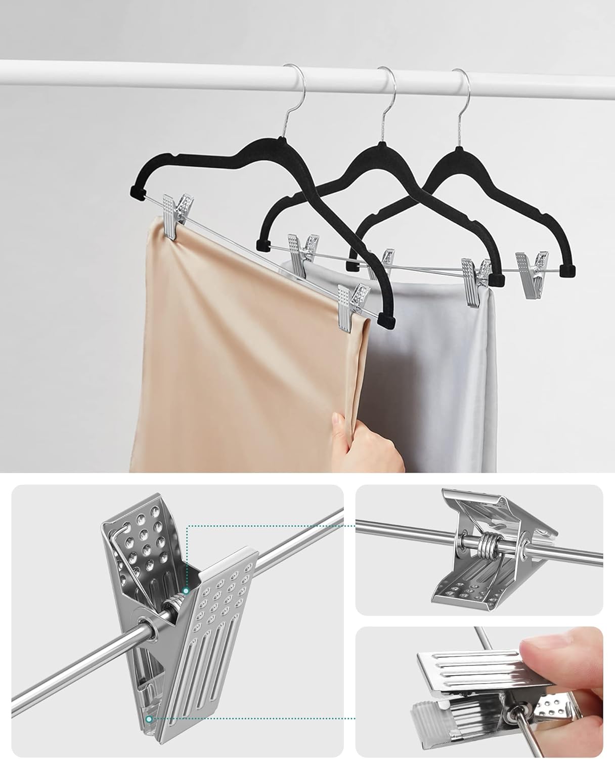 Samt-Kleiderbügel mit Clips (12er Set), Schwarz 12 Stück