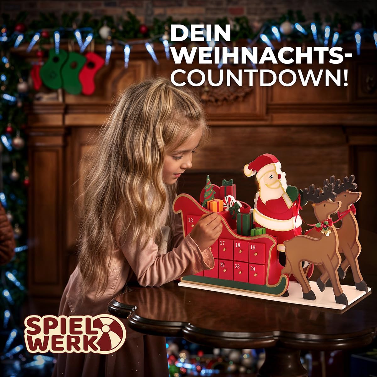 Schlitten, Weihnachtsmann mit Landschaft