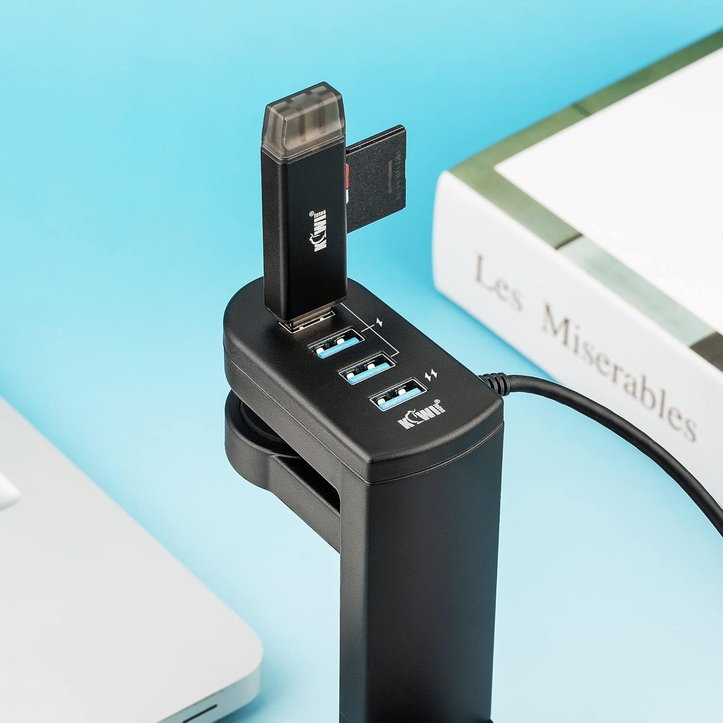 Kopfhörerständer mit USB-Hub, Kopfhörerständer mit 4 USB Anschlüssen Schwarz