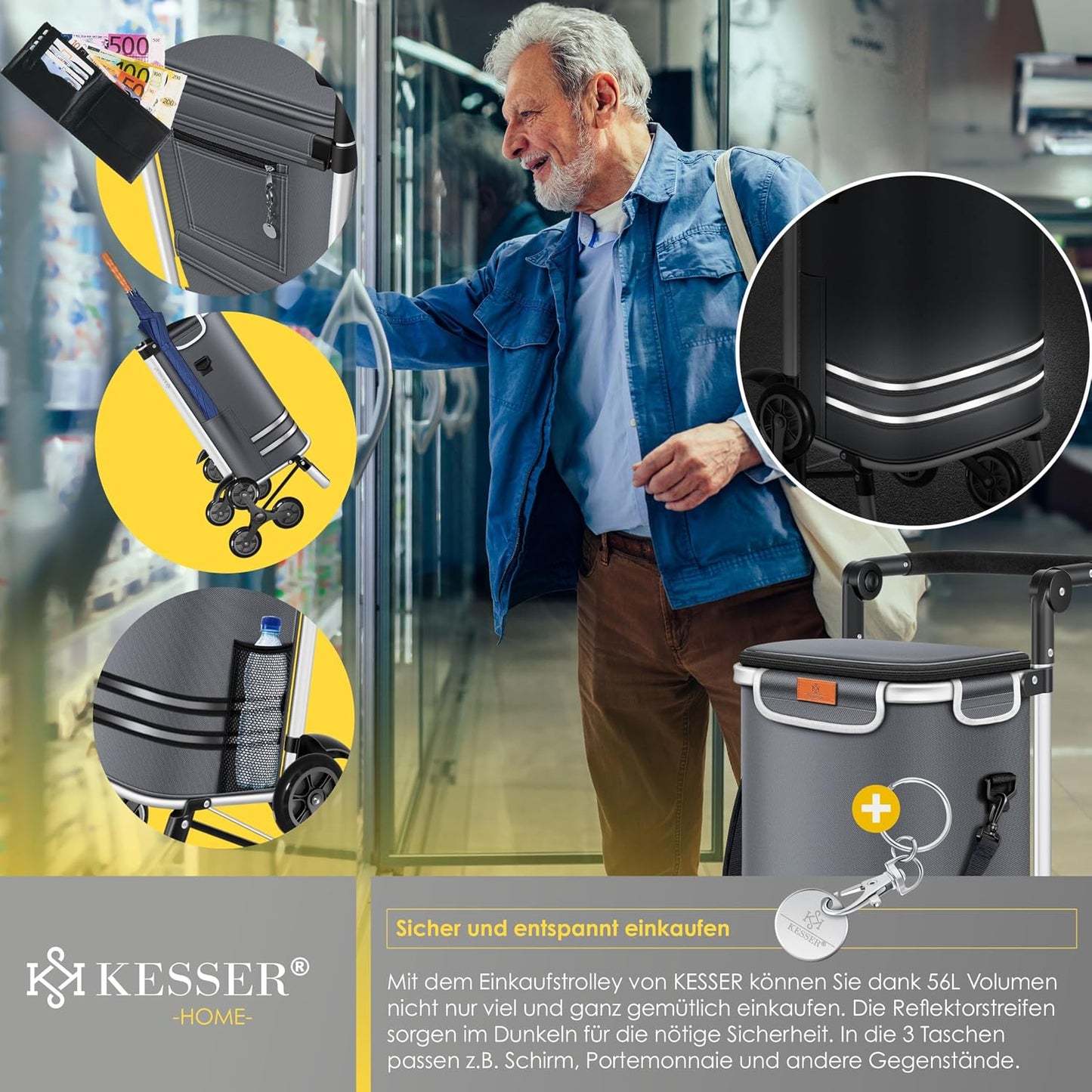 Einkaufstrolley Treppensteiger klappbar 3in1 (56L), Anthrazit