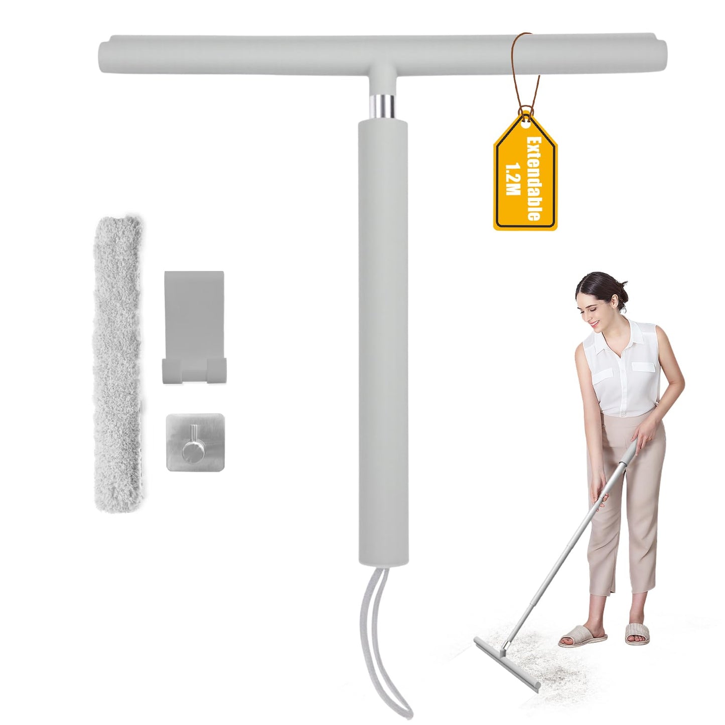Duschabzieher-Set mit verstellbarem Griff (30-120 cm), Grau