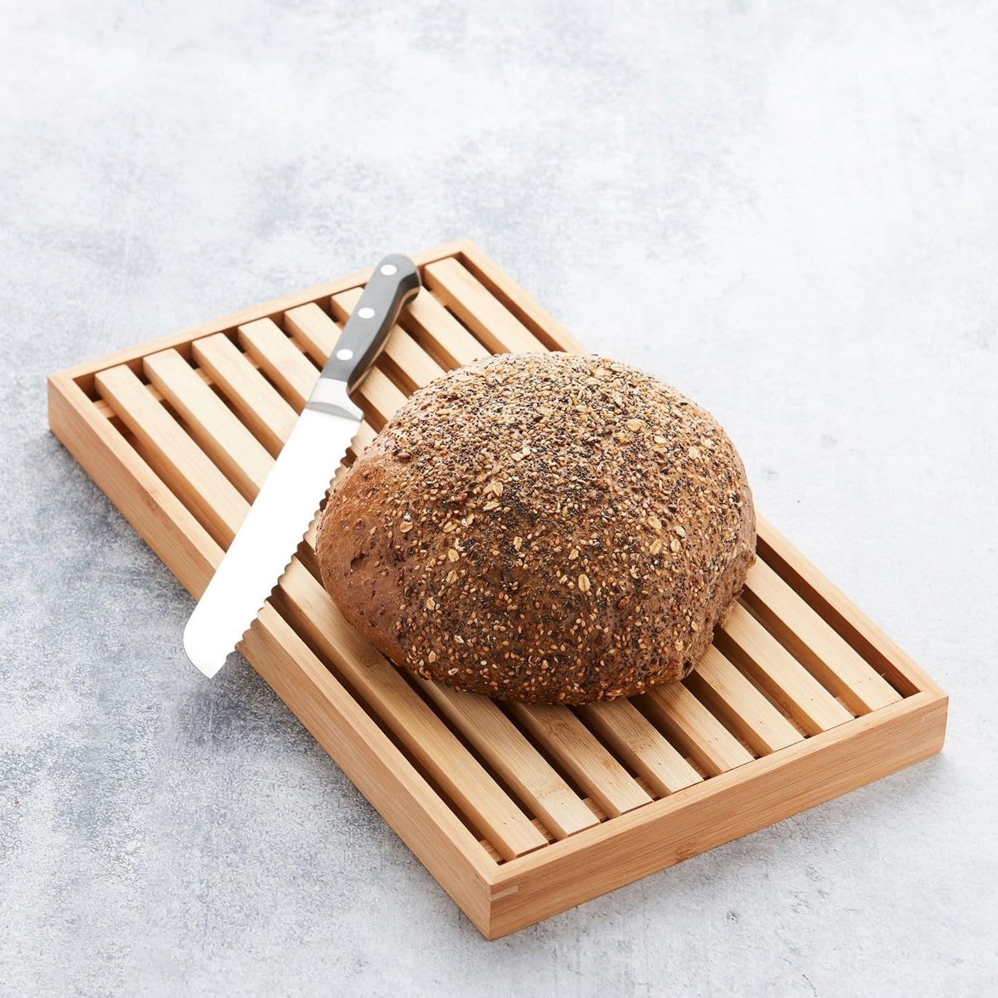 Brotschneidebrett mit Krümelrost und Auffangschale, 42.5L x 25B cm