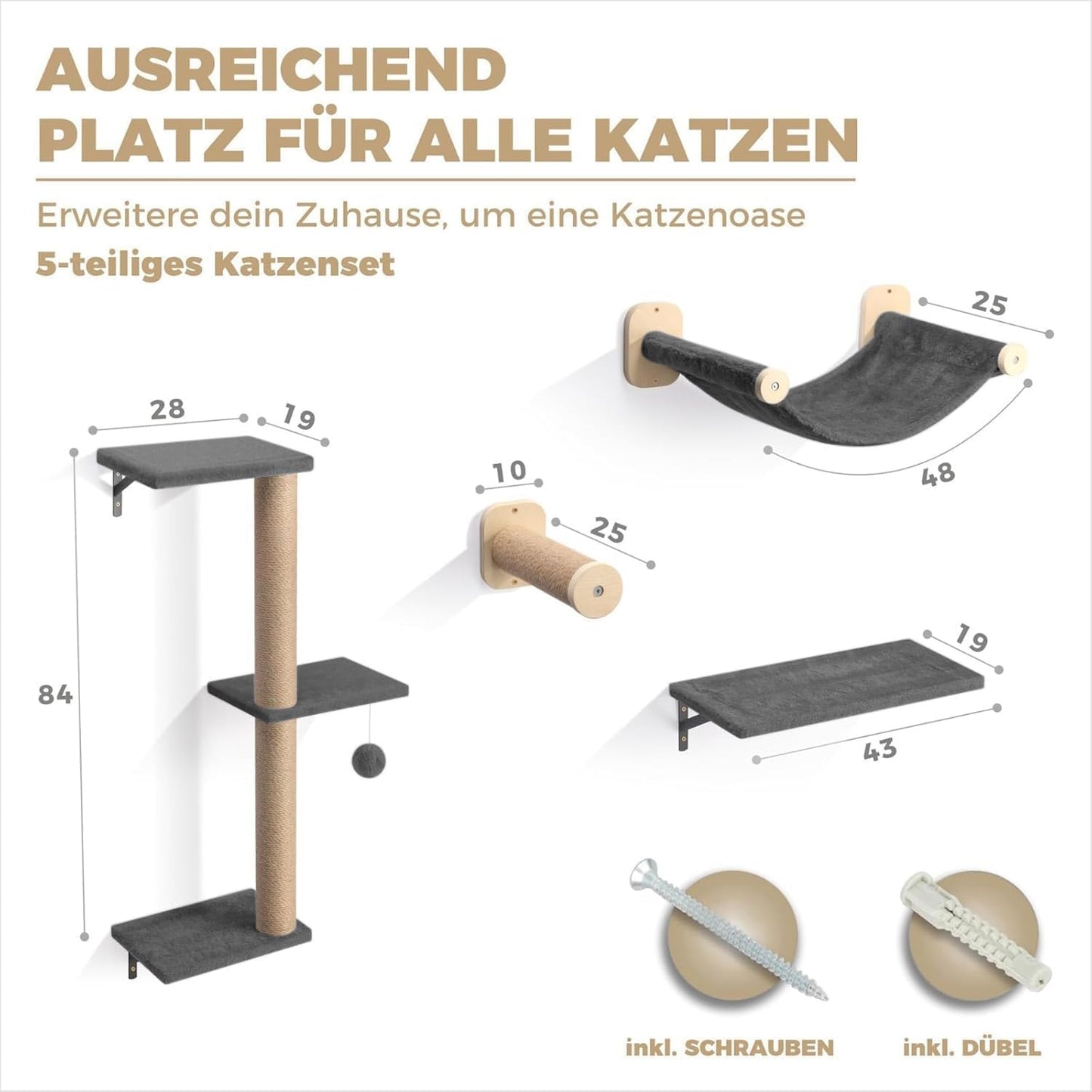 Kletterwand mit Kratzbaum Set, Komplettset (8-teilig)