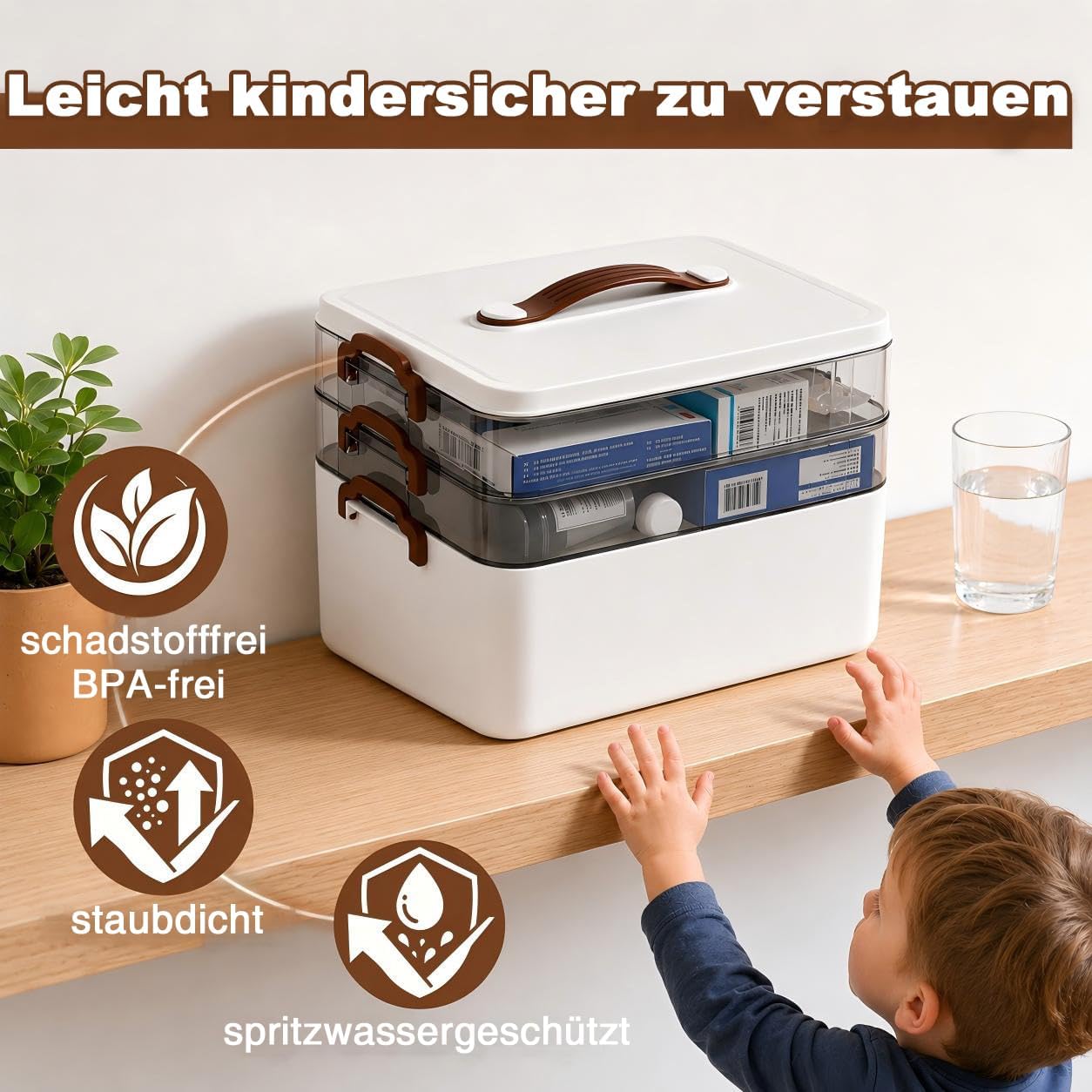 Medikamentenaufbewahrungsbox mit Tragegriff, 3-stöckig, 1er-Set