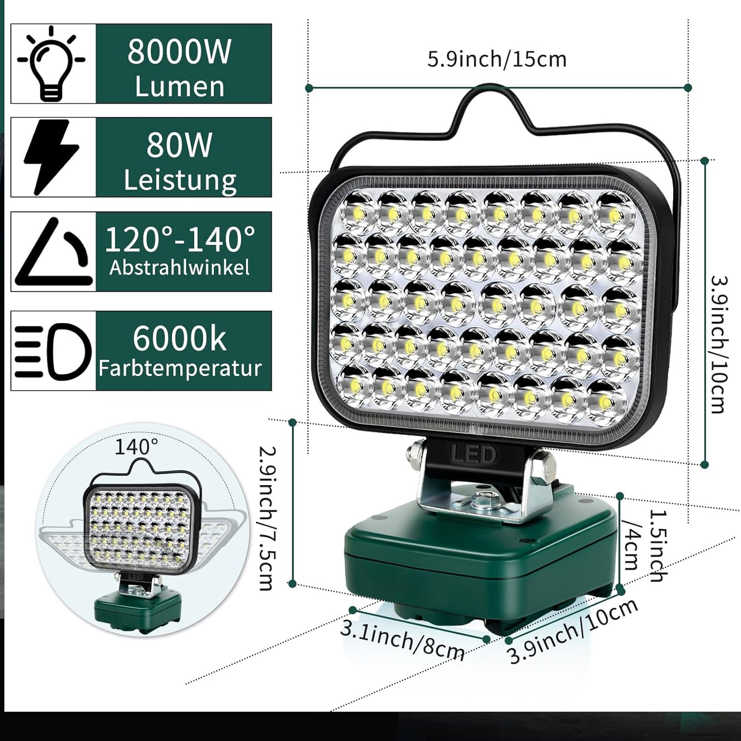 Kabellose LED-Arbeitsleuchte, Green