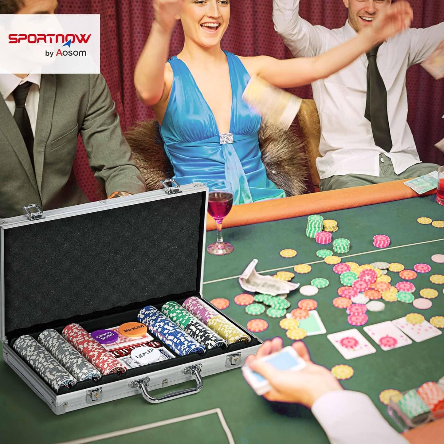Pokerkoffer mit 300 Chips, 38,5L x 23B x 6,5H cm