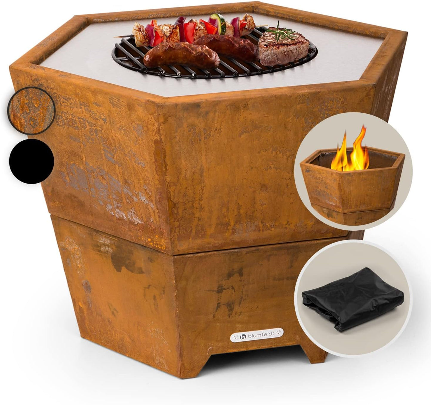Sechseckige Feuerschale mit Grillrost, Hekla Rost