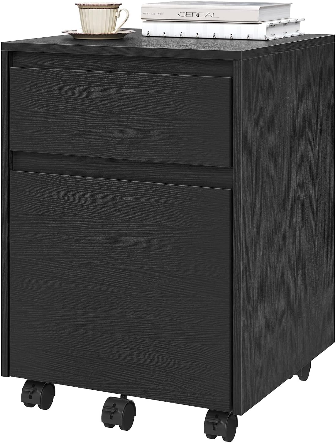 Rollcontainer mit 2 Schubladen, 2 Ablagen(40T x 40B x 56H cm) Schwarz