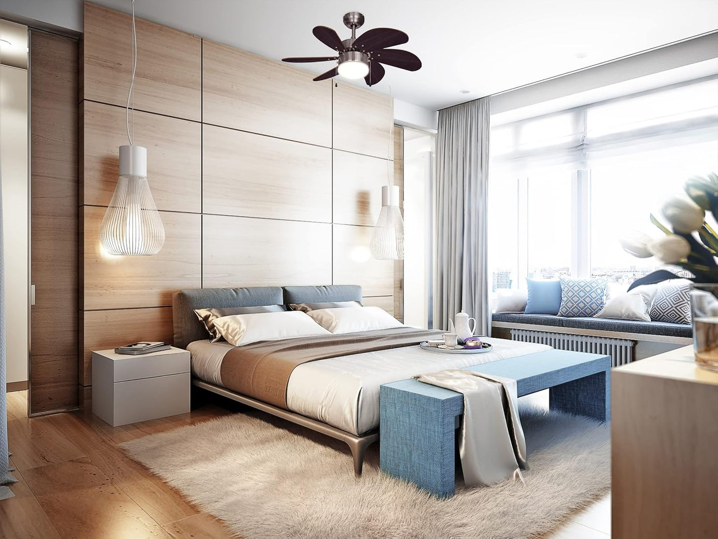 DC30BC Deckenventilator mit Beleuchtung und Sommer-/Winterfunktion, Eiche / Braun