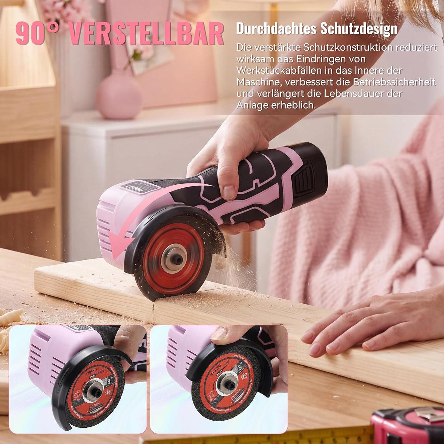 Mini-Winkelschleifer mit 2 Akkus, Rosa Winkelschleifer