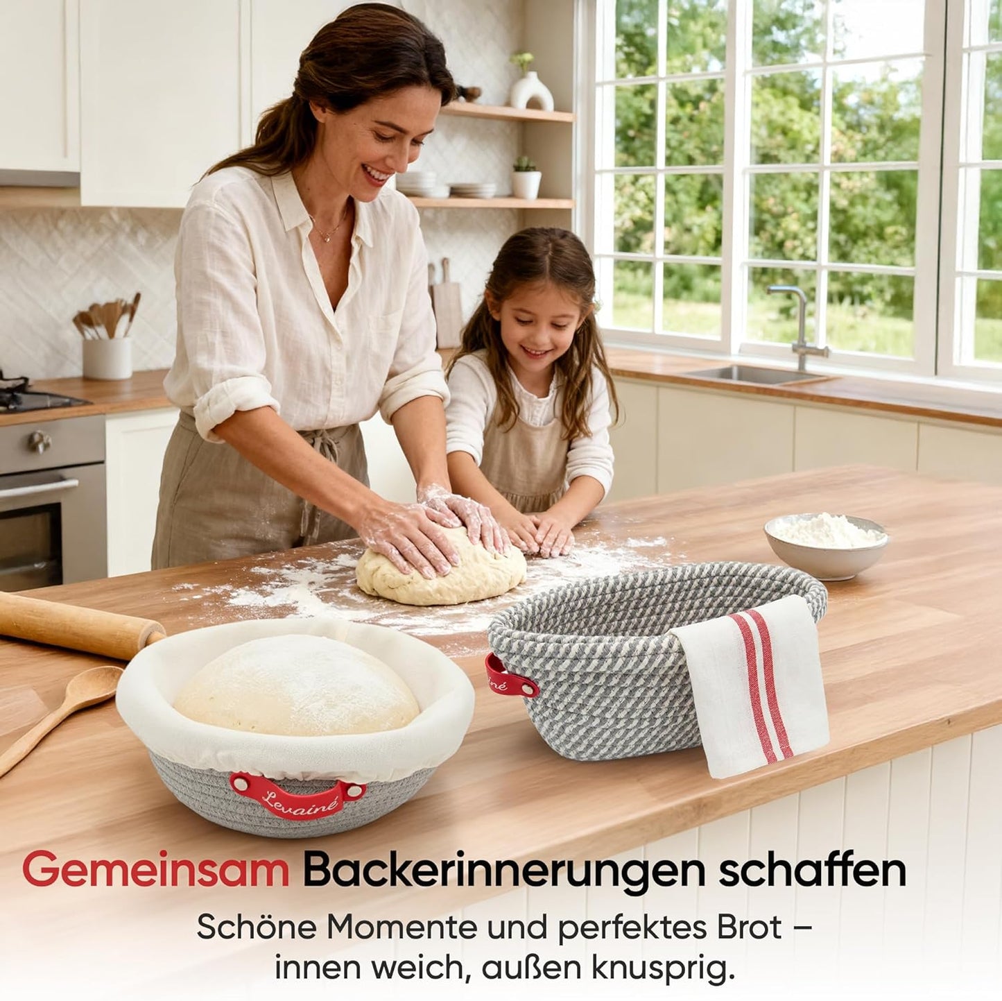 Gärkörbchen-Set für Brotbacken, Grau (Rund) + Grau/Weiss (Oval)