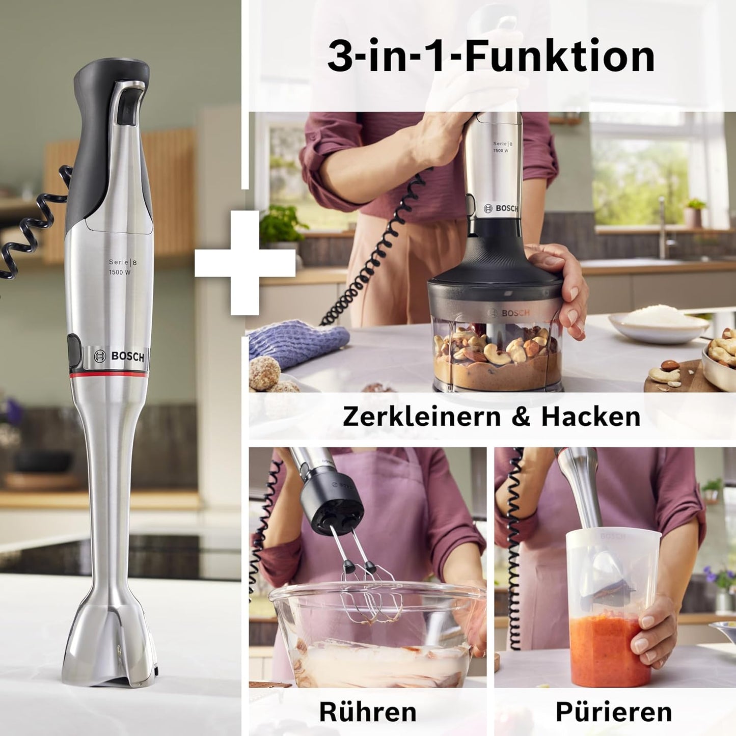 ErgoMaster Stabmixer-Set, Zerkleinerer + Schneebesen + 1500 W
