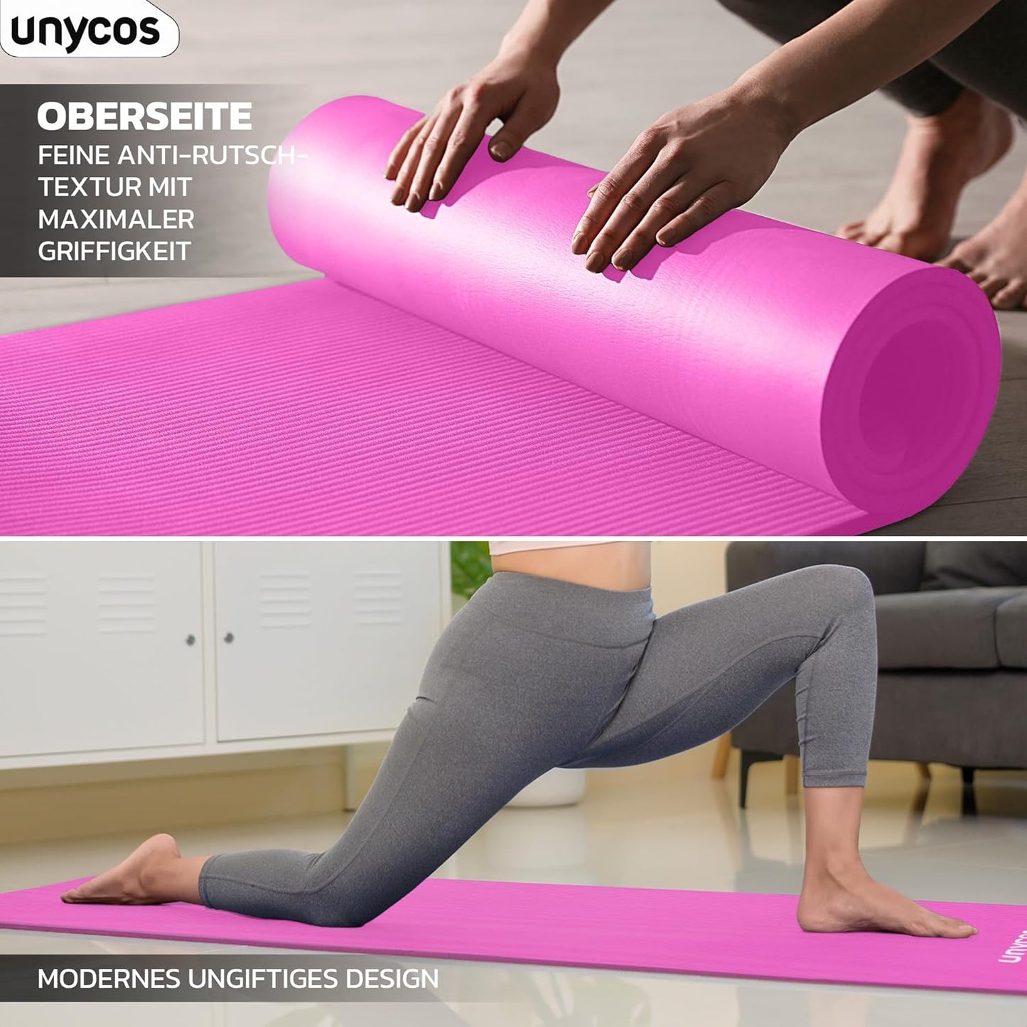Rutschfeste Fitnessmatte mit Tragegurt, #15 Dunkelrosa 183*60*1.5 cm