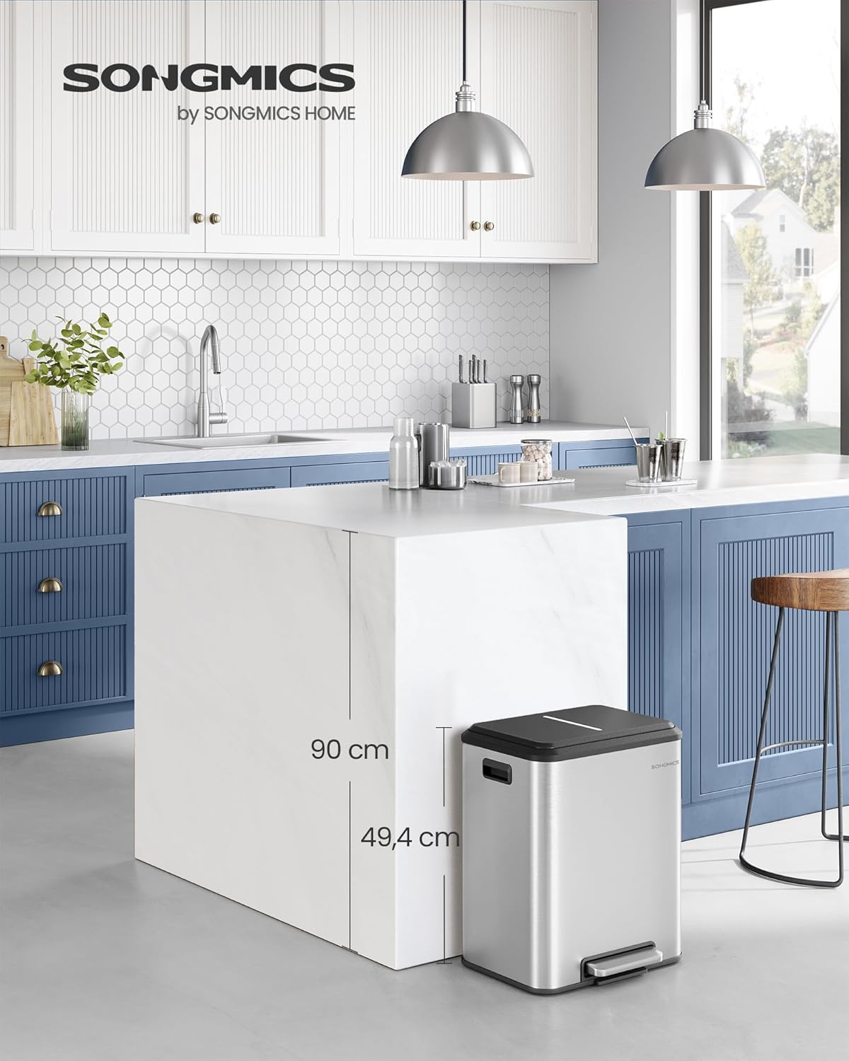 LTB544E01 Mülltrennsystem mit Softclose-Deckel (2 x 15 L), metallicsilber
