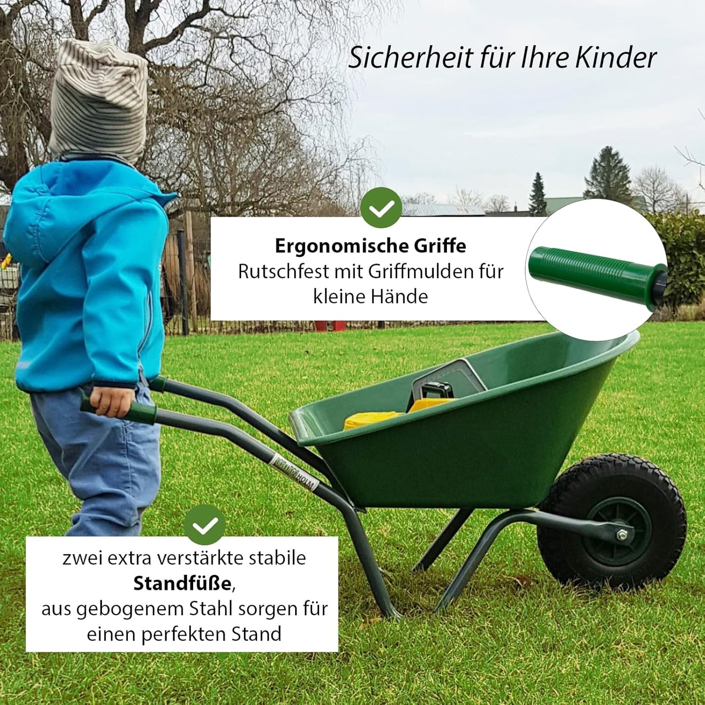 Kinderschubkarre mit Vollgummirad, Uni | Grün