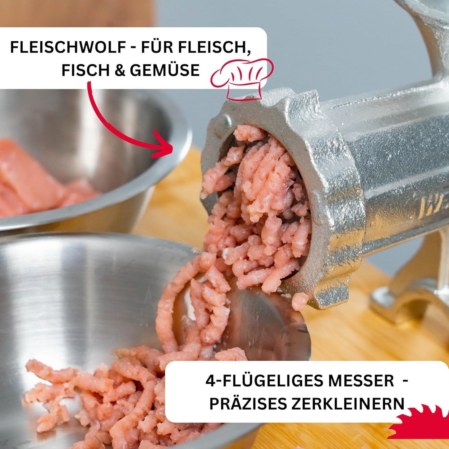 Fleischwolf-Set, Fleischwolf + Gebäckvorsatz Grösse 8