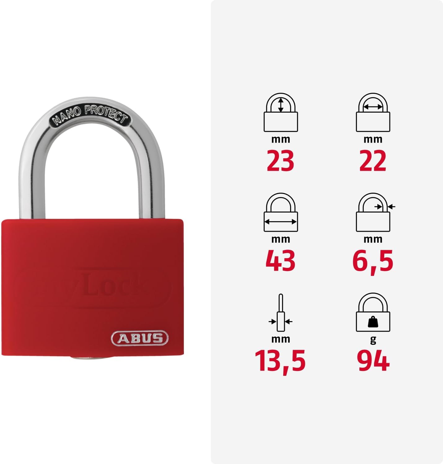 MyLock Vorhangschloss T65AL/40, Verschiedenschliessend Rot