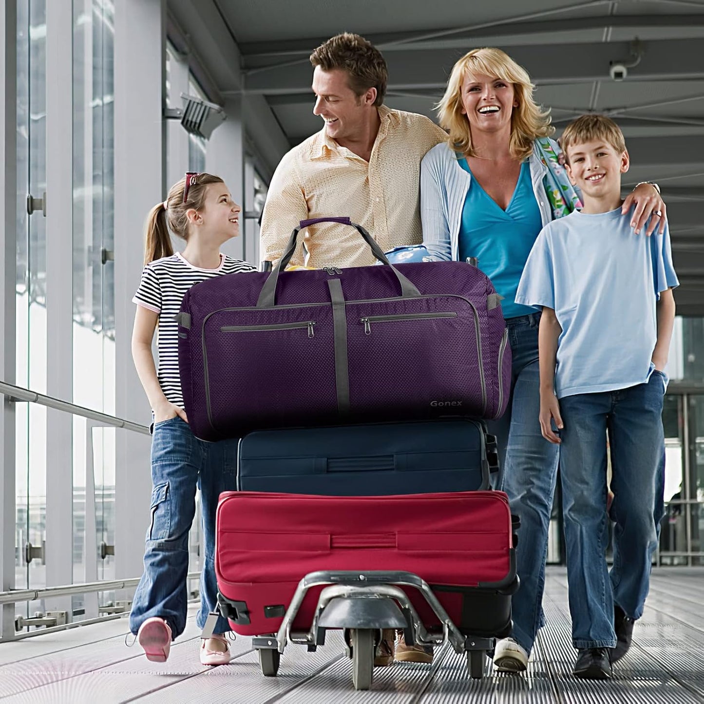 Faltbare Reise- und Sporttasche, Lila 80L