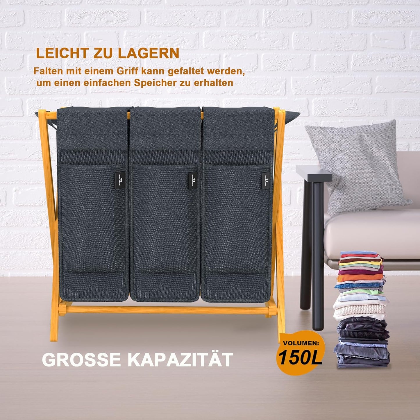 Wäschesortierer, 150l Grau