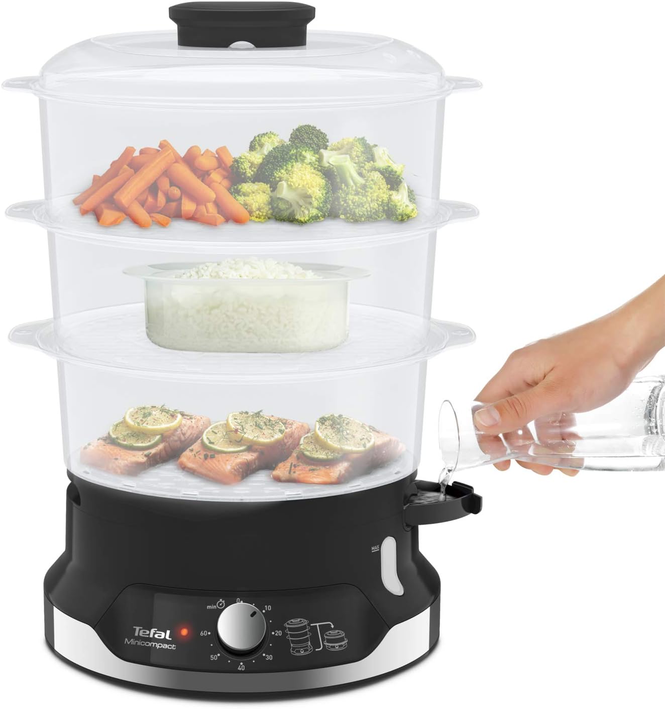 Ultracompact Dampfgarer mit 3 Aufsätzen und Timer