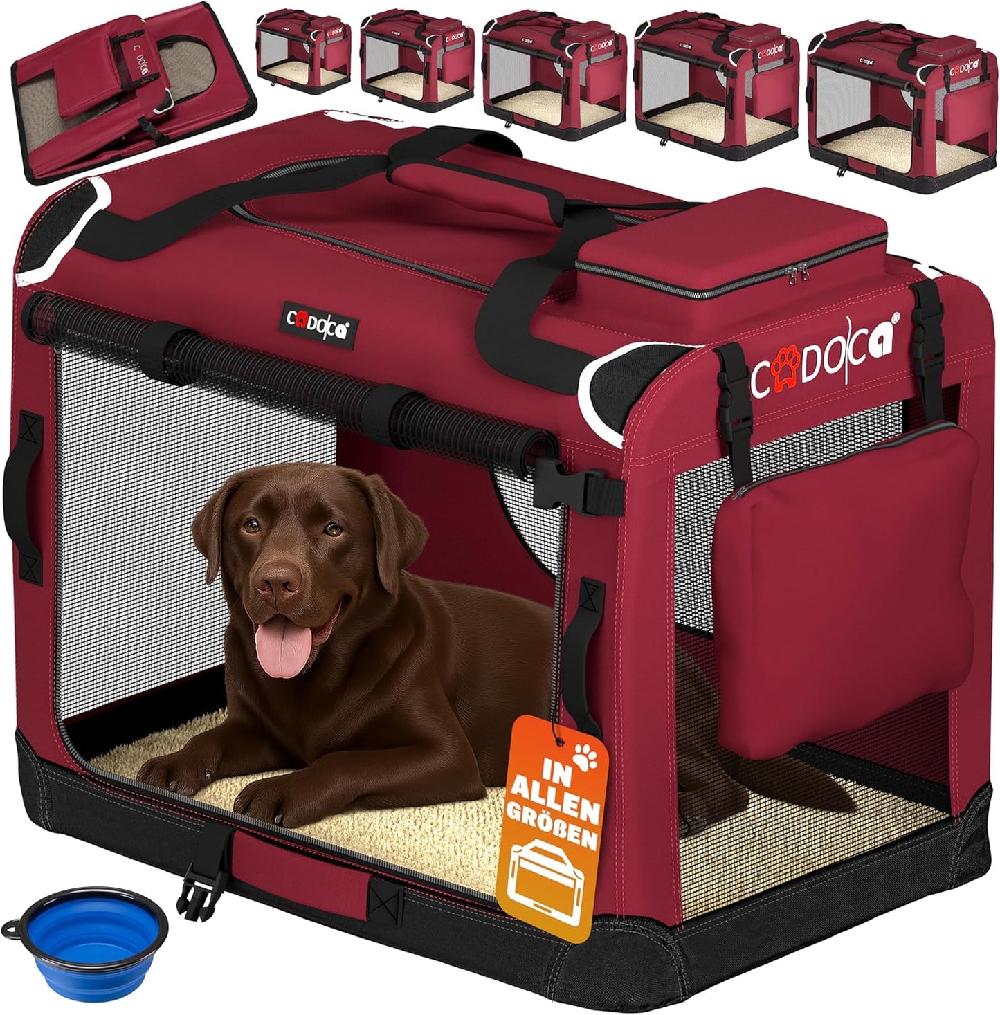 Faltbare Transportbox für Hunde, L 90 x B 60 x H 66 cm / Dunkelrot