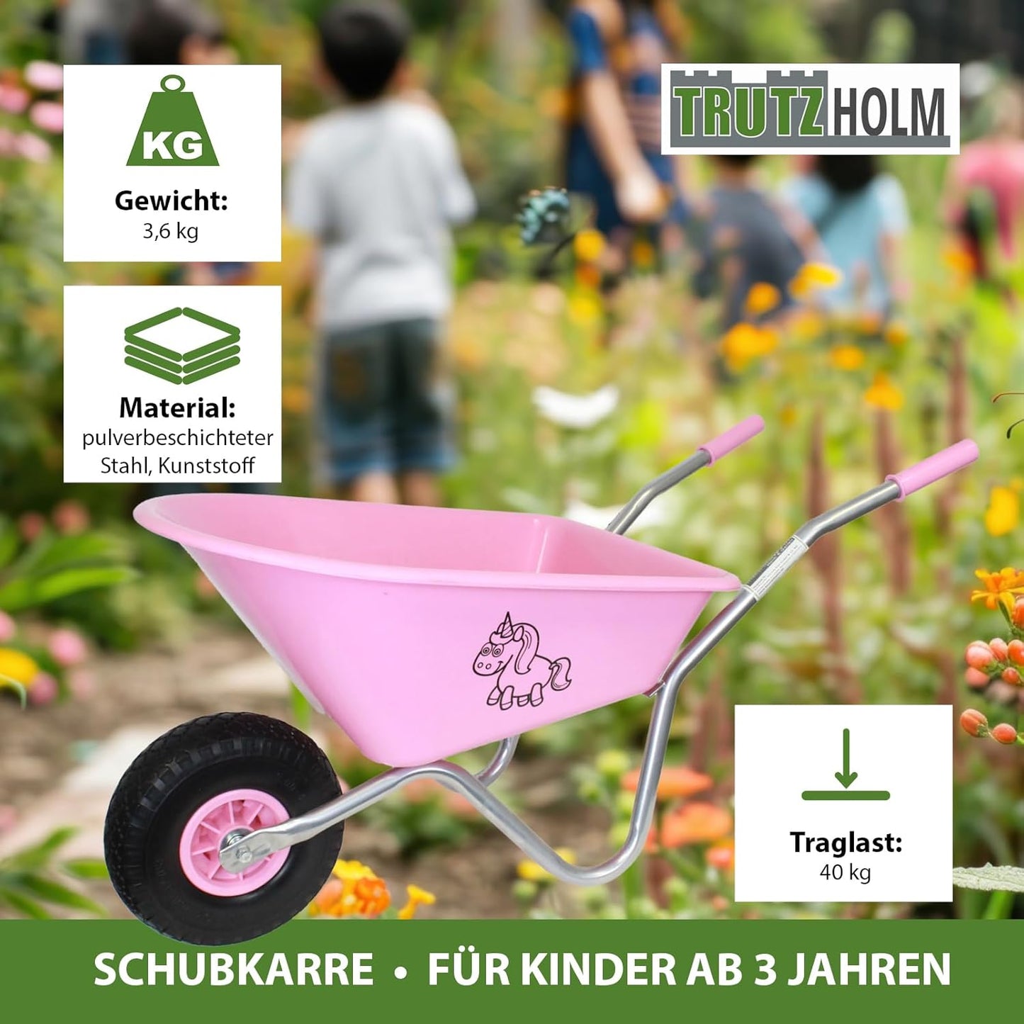 Kinderschubkarre Einhorn (40 kg Traglast), Einhorn | Rosa