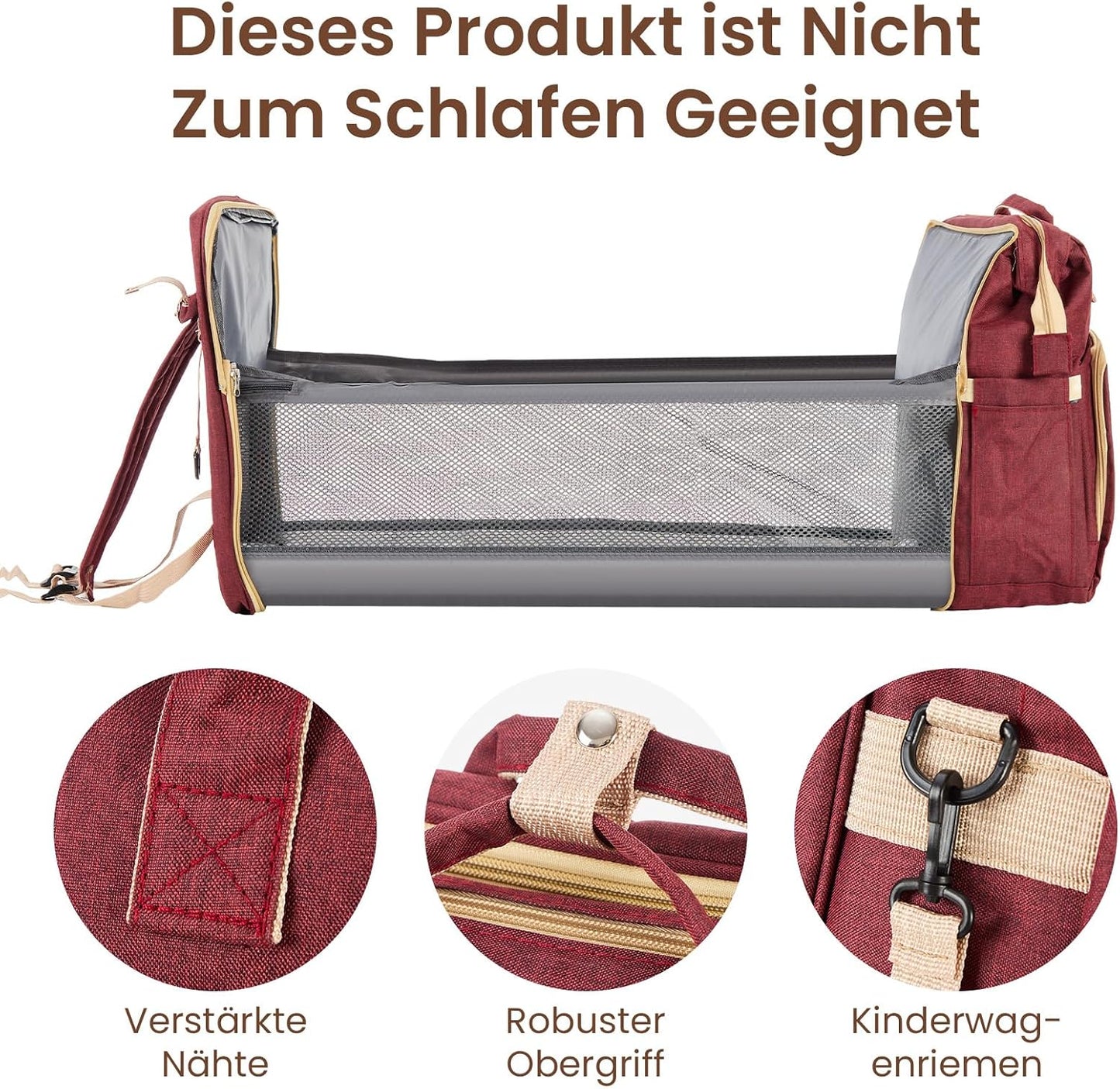 Multifunktionaler Wickelrucksack mit Wickelunterlage, Rot