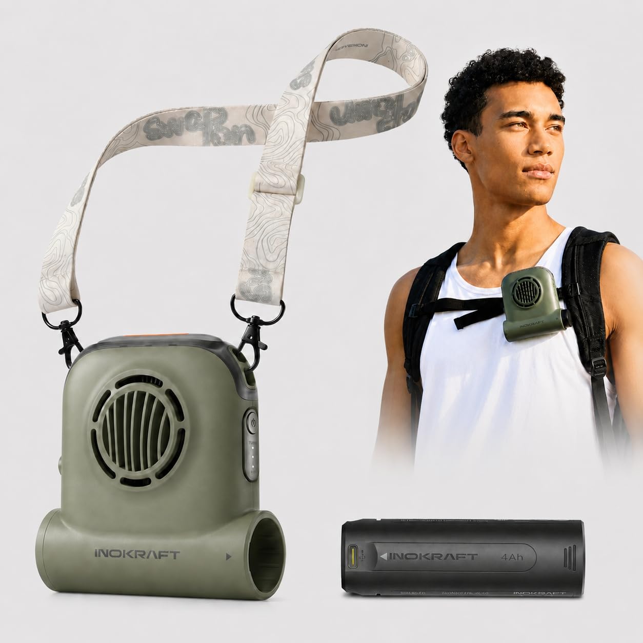Tragbarer USB-Clip-Ventilator, Grün - 1 Akku